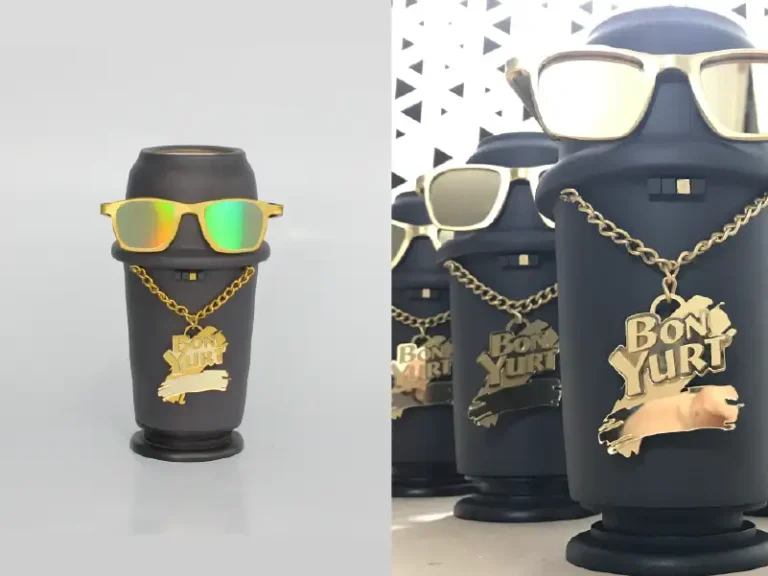 Trofeo personalizado en forma de bon yurt con gafas oscuras